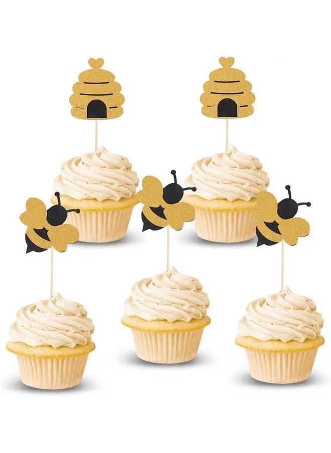 Confetti - Confetti! 24 Pcs Glitter Bumble Bee Cupcake Toppers Bee Cupcake Toppers for Baby Shower Birthday Honey bee Party Decor - Image 1