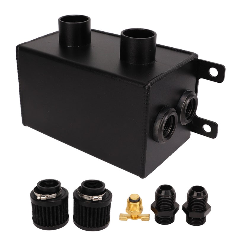 Oil Catch Can Kit: 1.2L Black 2.5mm Aluminum Alloy - Twin Baffle Filter Oil Mist Separator with Drain for High Performance Turbocharged Engines - Image 1