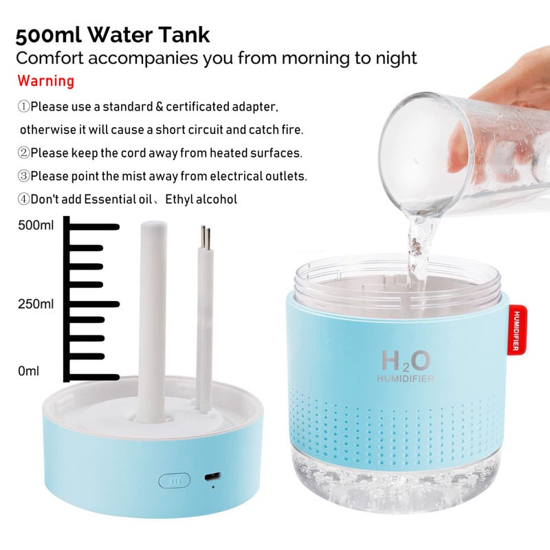 MOVTIP Portable Mini Cool Mist Humidifier, 500ml USB Personal Desktop Humidifier for Baby Bedroom Travel Office Home, Auto Shut-Off, 2 Mist Modes, Super Quiet, Blue - Image 5