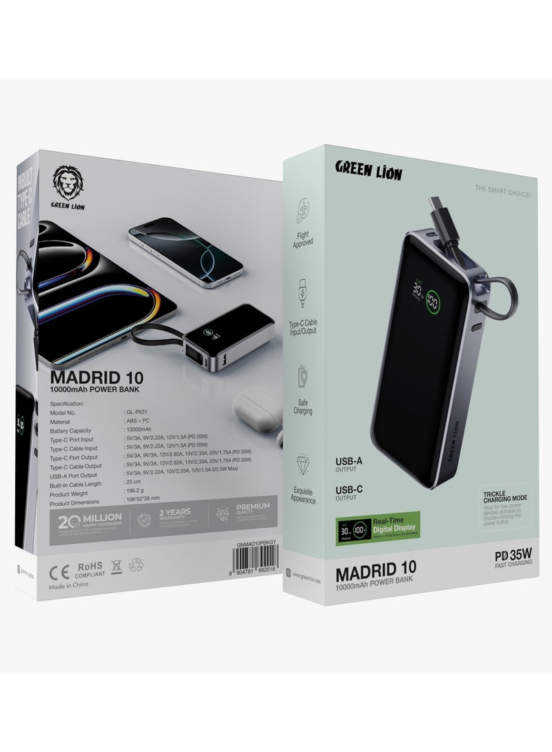 GREEN LION Madrid 10 Power Bank 10000mAh PD 35W / Real-Time Digital Display / Trickle Charging Mode / Fast Charger Powerbank 10000 mAh/ Portable Battery for Charging Electronic Gadgets - Grey - Image 5