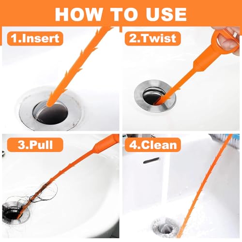 QUIUMES Drain Clog Remover, Effective Drain Snake Hair Drain Clog Remover, Ideal Drain Cleaner For Sinks, Showers, And Tubs - Flexible And Durable 6Pack 20inch Length For Easy Use. - Image 2