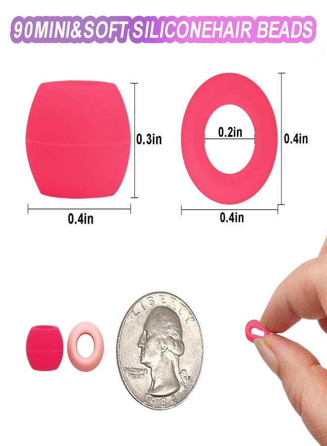 Everfunny 90 Pcs Silicone Hair Beads for Women Girls Braids, Soft Colorful Pony Beads Bulk for Kids Girls Women Hair Accessories for Braids (Pink) - Image 2