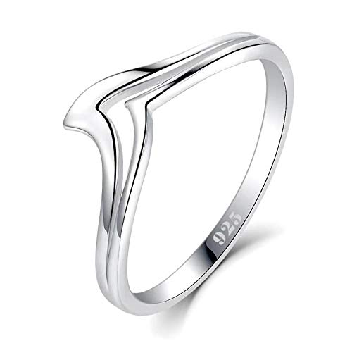 BORUO 925 Sterling Silver Ring Chevron Thumb Stackable High Polish Comfort Fit Band Ring Size 7 - Image 1