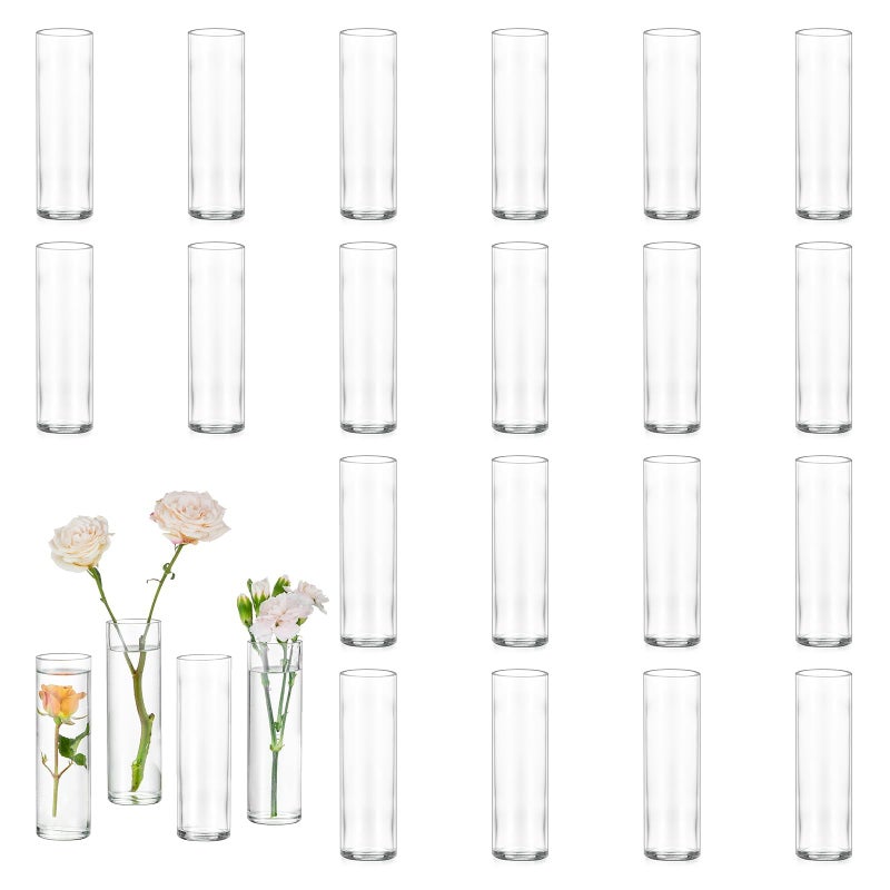 Glasseam Cylinder Glass Bud Vases For Flowers: Glasseam Small Clear Vases For Centerpieces Wedding Home Decor Modern 5.9In Flower Vase Set Of 24 For Single Stem Roses Tulips - Image 1