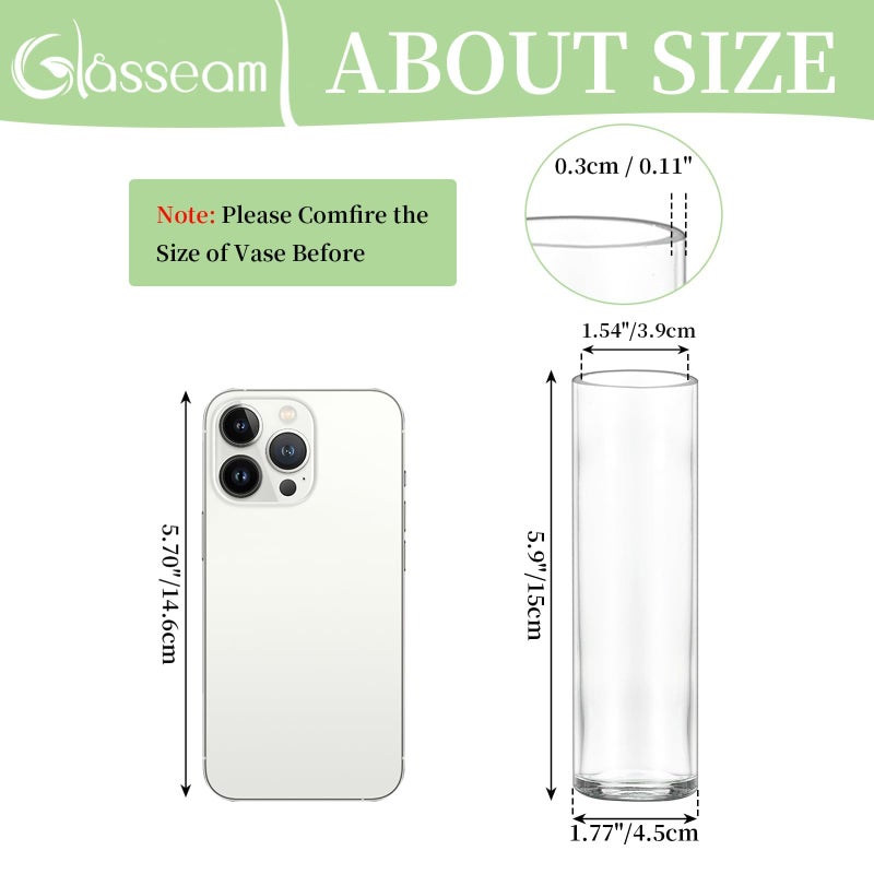 Glasseam Cylinder Glass Bud Vases For Flowers: Glasseam Small Clear Vases For Centerpieces Wedding Home Decor Modern 5.9In Flower Vase Set Of 24 For Single Stem Roses Tulips - Image 2
