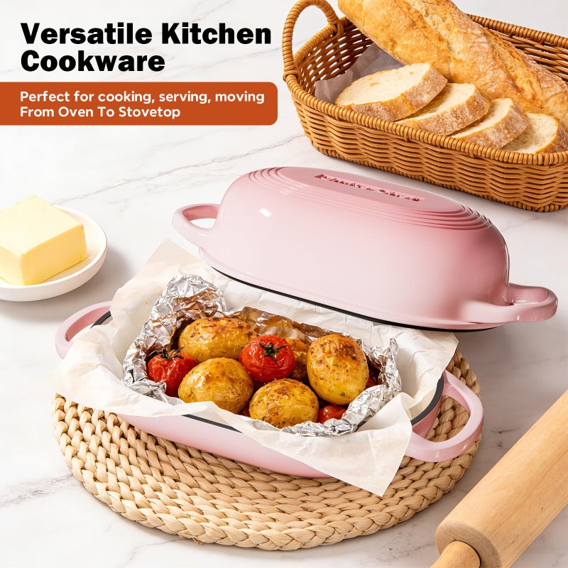 Umite Chef Enameled Cast Iron Sourdough Bread Oven, Dutch Oven for Bread Baking, - incl. Sourdough Bread-Baking Supplies like Banneton Bread-Proofing Basket - 5QT Loaf Cast Iron Bread Pan-Making Kit Pan, Pot, Sour Sough Tools, Lame (Pink) - Image 5