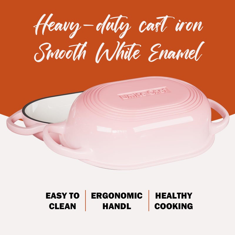Umite Chef Enameled Cast Iron Sourdough Bread Oven, Dutch Oven for Bread Baking, - incl. Sourdough Bread-Baking Supplies like Banneton Bread-Proofing Basket - 5QT Loaf Cast Iron Bread Pan-Making Kit Pan, Pot, Sour Sough Tools, Lame (Pink) - Image 3