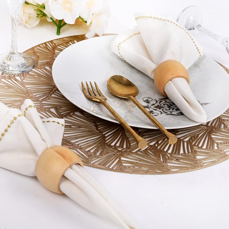 CLEENTABLE Wooden Napkin Rings Set of 12 - Handcrafted Napkin Holder for Dinner Table Decoration, Weddings, Home, Kitchen, Decor, Dinner, Parties, Every Day Use - Durable, Versatile (Cream)- - Image 4