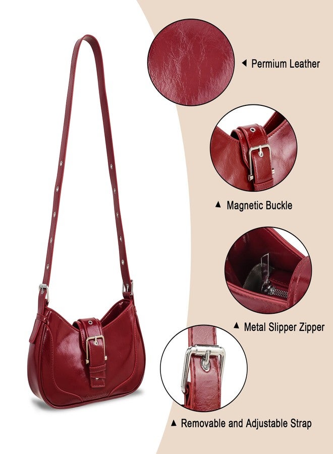 FALETO Y2K Red Purses for women Casual Hobo Handbag Burgundy Shoulder Bag Vegan Leather Underarm Purse - Image 2