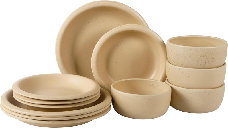 Bloomhouse Oprahs Favorite Things  Corsica Clay 12 Piece Stoneware Reactive Glaze Dinnerware Set  Cappuccino Cream - Image 1
