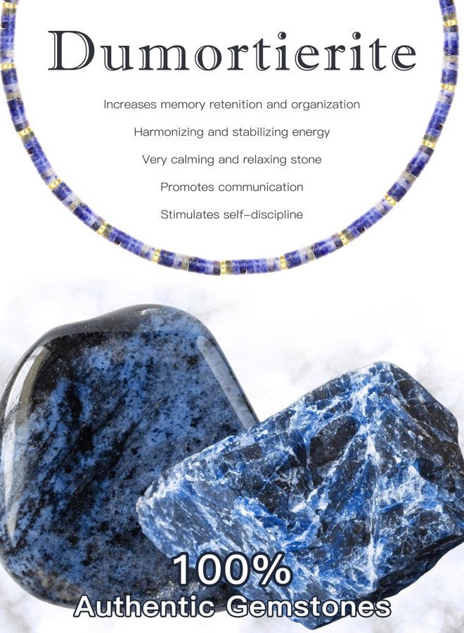 MIDDLUX Choker Necklace for Women, Blue Dumortierite Quartz Beaded Choker, 15" Stainless Steel Chain with Lobster Clasp - Image 5