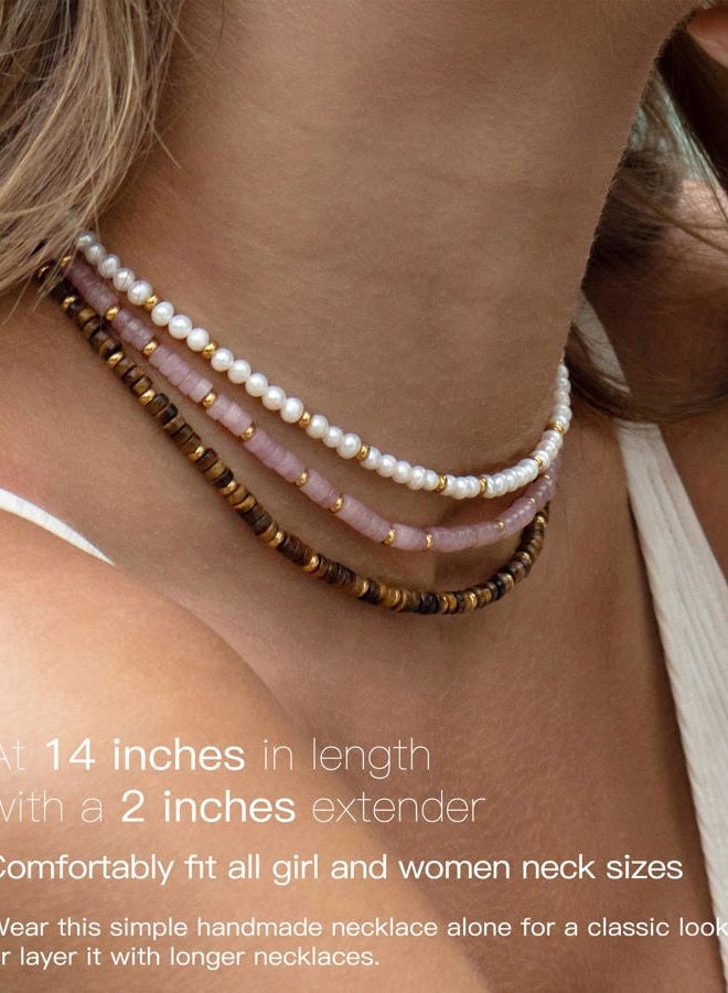 MIDDLUX Choker Necklace for Women, Blue Dumortierite Quartz Beaded Choker, 15" Stainless Steel Chain with Lobster Clasp - Image 4