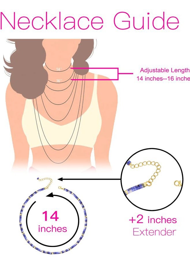 MIDDLUX Choker Necklace for Women, Blue Dumortierite Quartz Beaded Choker, 15" Stainless Steel Chain with Lobster Clasp - Image 3