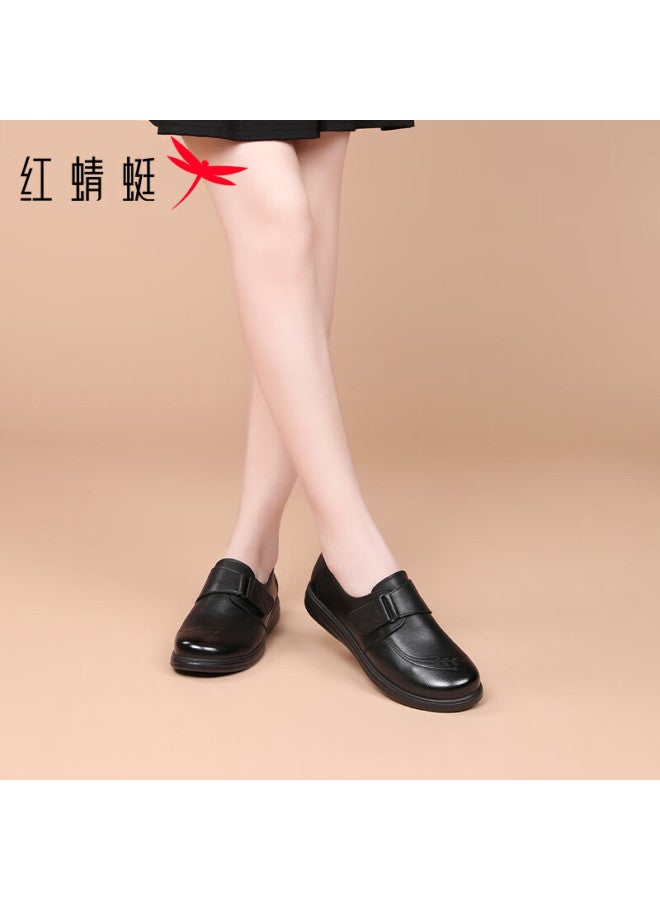 Red Dragonfly Women's New Breathable Slip-on Leather Flats Casual Work Shoes Wtb352021 Black 38