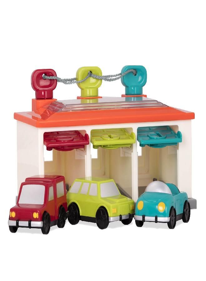 Battat - 3 Car Garage - Shape Sorting Toy Garage with Keys and 3 Toy Cars for Toddlers 2 years + (5-Pcs) - Image 5