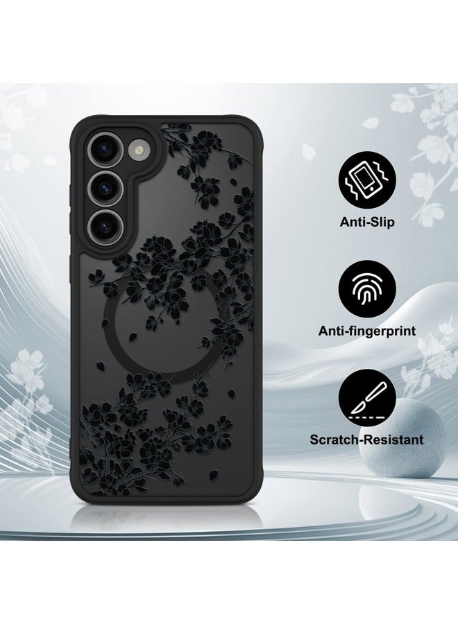 OOK Case Fit for Samsung Galaxy S23 6.2 Inch (Compatible with MagSafe) Black Floral Flowers Design Translucent Phone Cover Soft TPU + Hard PC Anti-Scratch Shockproof Magnetic Case for Women - Image 5