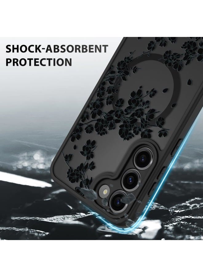 OOK Case Fit for Samsung Galaxy S23 6.2 Inch (Compatible with MagSafe) Black Floral Flowers Design Translucent Phone Cover Soft TPU + Hard PC Anti-Scratch Shockproof Magnetic Case for Women - Image 4