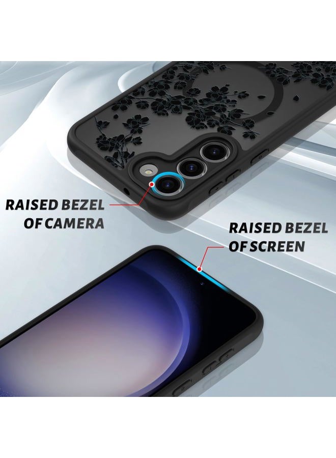 OOK Case Fit for Samsung Galaxy S23 6.2 Inch (Compatible with MagSafe) Black Floral Flowers Design Translucent Phone Cover Soft TPU + Hard PC Anti-Scratch Shockproof Magnetic Case for Women - Image 3
