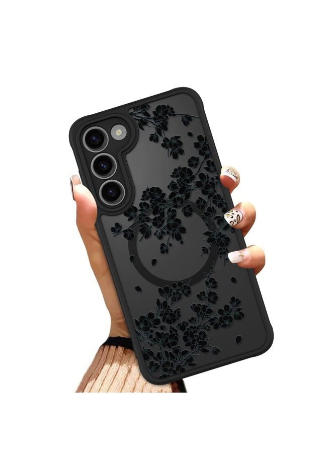 OOK Case Fit for Samsung Galaxy S23 6.2 Inch (Compatible with MagSafe) Black Floral Flowers Design Translucent Phone Cover Soft TPU + Hard PC Anti-Scratch Shockproof Magnetic Case for Women - Image 1
