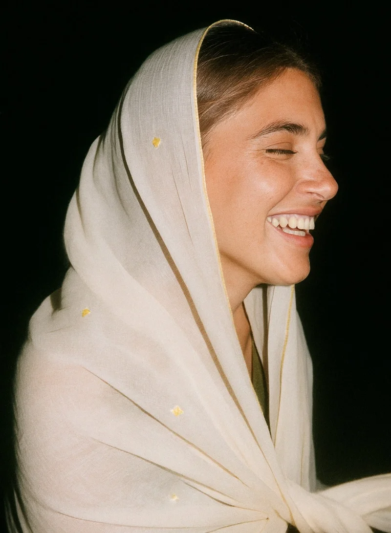 The Untitled Project The Gypsy Scarf in White - Embroidered Stars