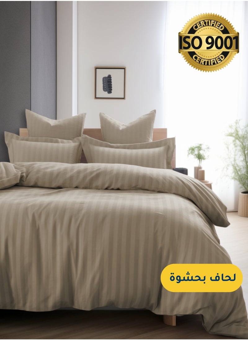 Master Home Textile - Microfiber Hotel Comforter Sets, Fits 200 cm x 200 cm Size Bed, Duvet Filling Included, 9 Pcs King Size, Hotel Stripe Pattern - Image 1