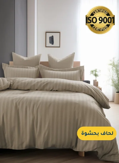 Master Home Textile Microfiber Hotel Comforter Sets, Fits 200 cm x 200 cm Size Bed, Duvet Filling Included, 9 Pcs King Size, Hotel Stripe Pattern