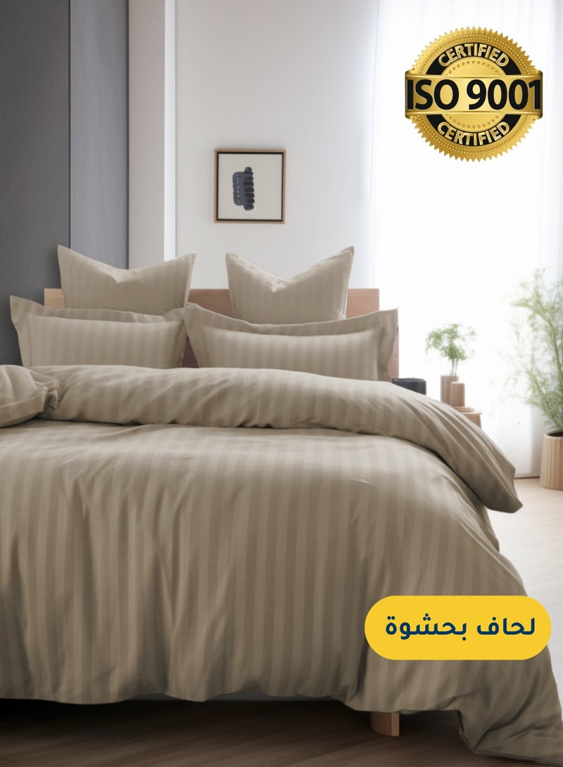 Master Home Textile Microfiber Hotel Comforter Sets, Fits 200 cm x 200 cm Size Bed, Duvet Filling Included, 9 Pcs King Size, Hotel Stripe Pattern - Image 1