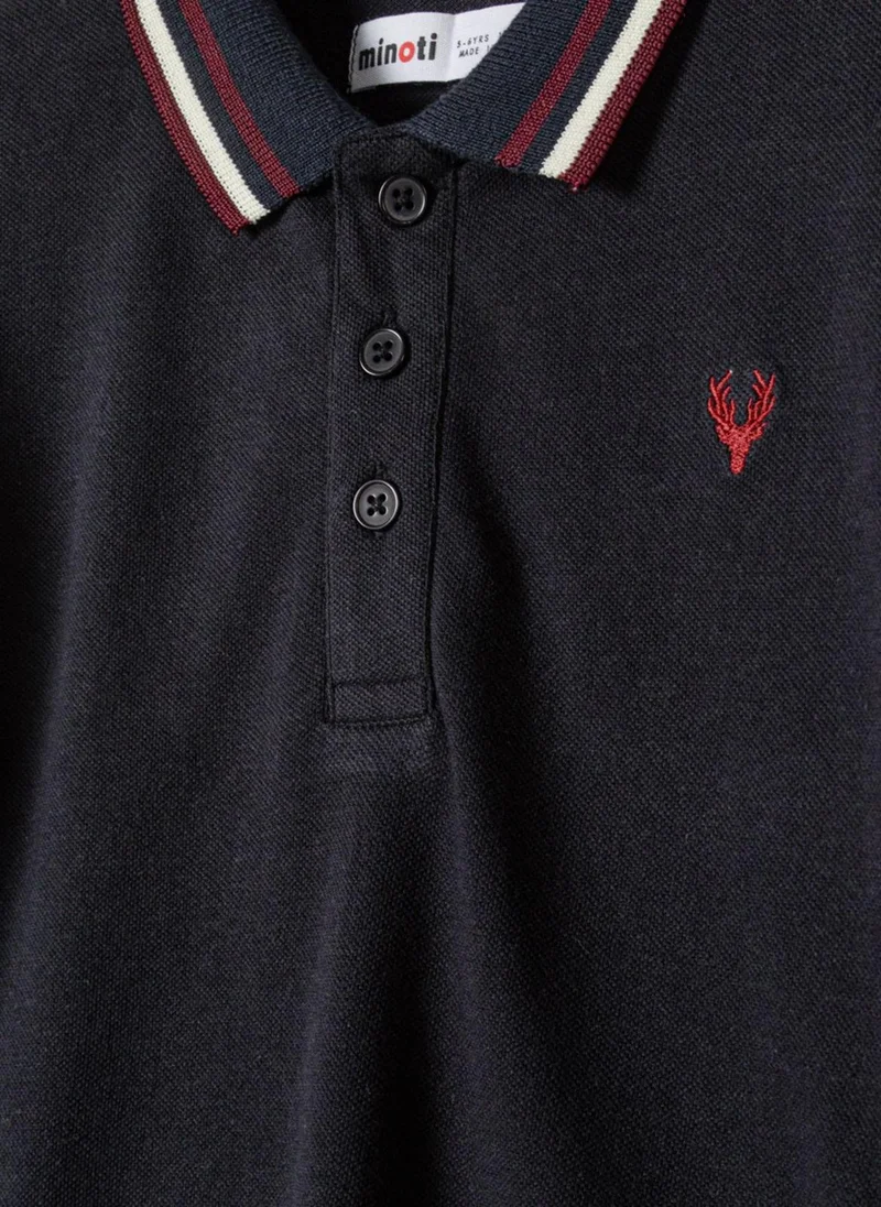 MINOTI Teen Boys Polo Top with Long Sleeves and Chest Print