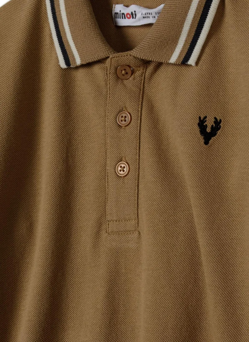 MINOTI Teen Boys Polo Top with Long Sleeves and Chest Print