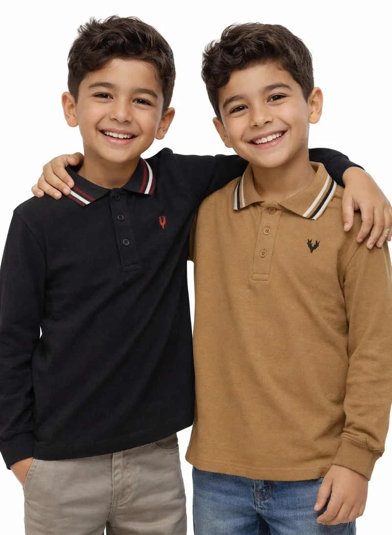 MINOTI Boys 2 pack long sleeve polo woven collar grey