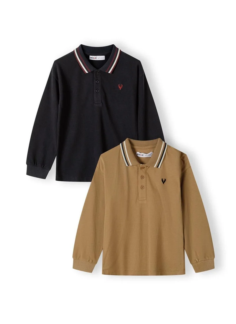 MINOTI Boys 2 pack long sleeve polo woven collar grey