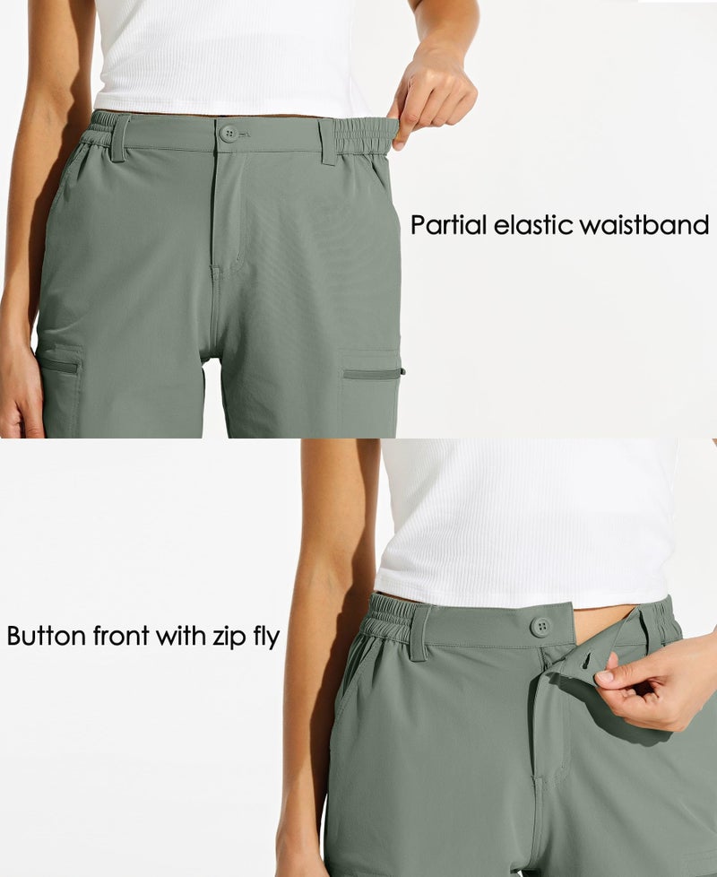 Willit Women's 10" Hiking Cargo Shorts Stretch Golf Active Long Shorts Quick Dry Outdoor Summer Shorts Sage Green L - Image 4