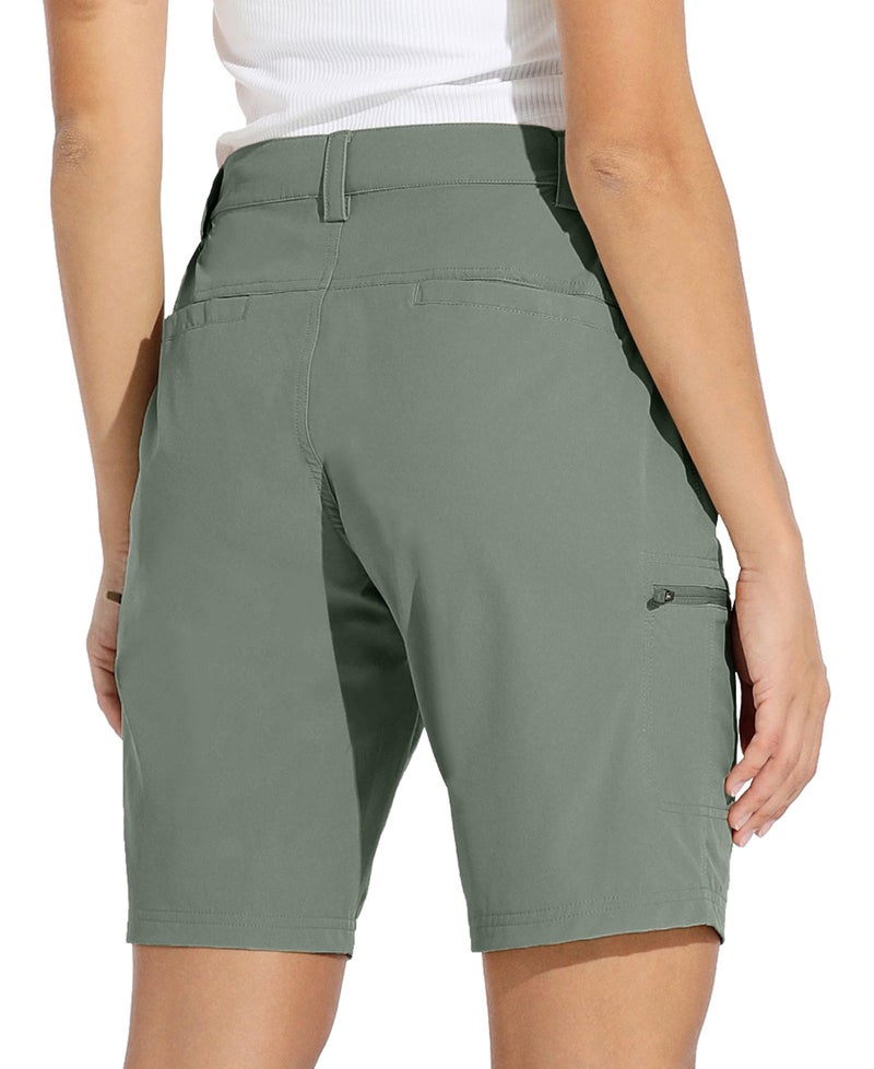 Willit Women's 10" Hiking Cargo Shorts Stretch Golf Active Long Shorts Quick Dry Outdoor Summer Shorts Sage Green L - Image 2