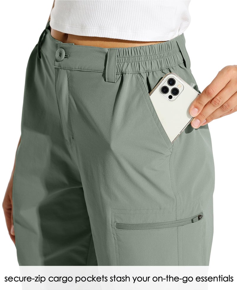 Willit Women's 10" Hiking Cargo Shorts Stretch Golf Active Long Shorts Quick Dry Outdoor Summer Shorts Sage Green L - Image 3