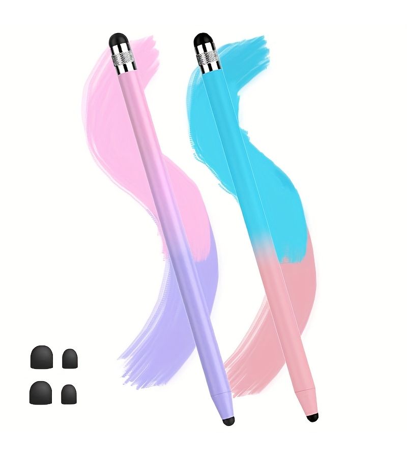 2 Pack Touchscreen Stylus Pens Yellow Green Compatible with All Capacitive Screens Phones Tablet Portable 4 Rubber Tips - Image 3