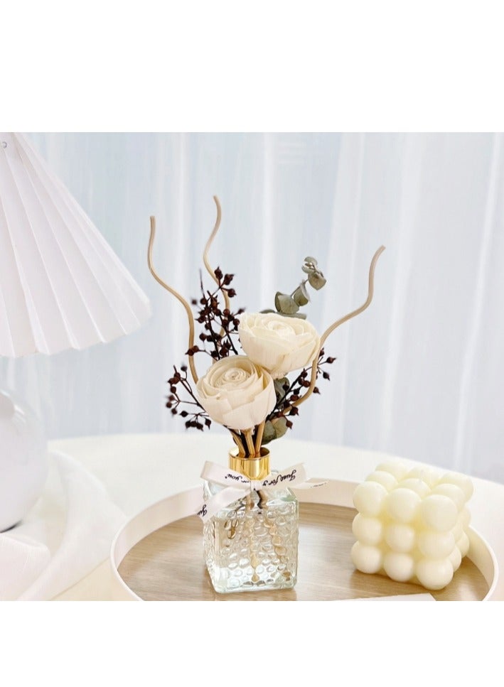 HUANXIN HOME Rose 80ml Flower Reed Diffuser Set Scent Diffuser With Sticks Home Fragrance Flower Diffuser For Home Office Bathroom Shelf 