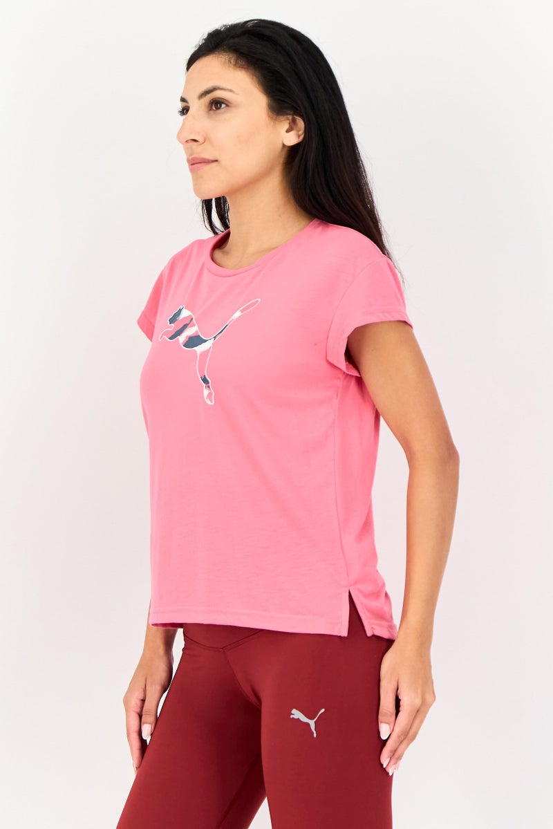 PUMA تي شيرت تدريب قصير الأكمام للنساء بتصميم مريح، وردي - Image 3
