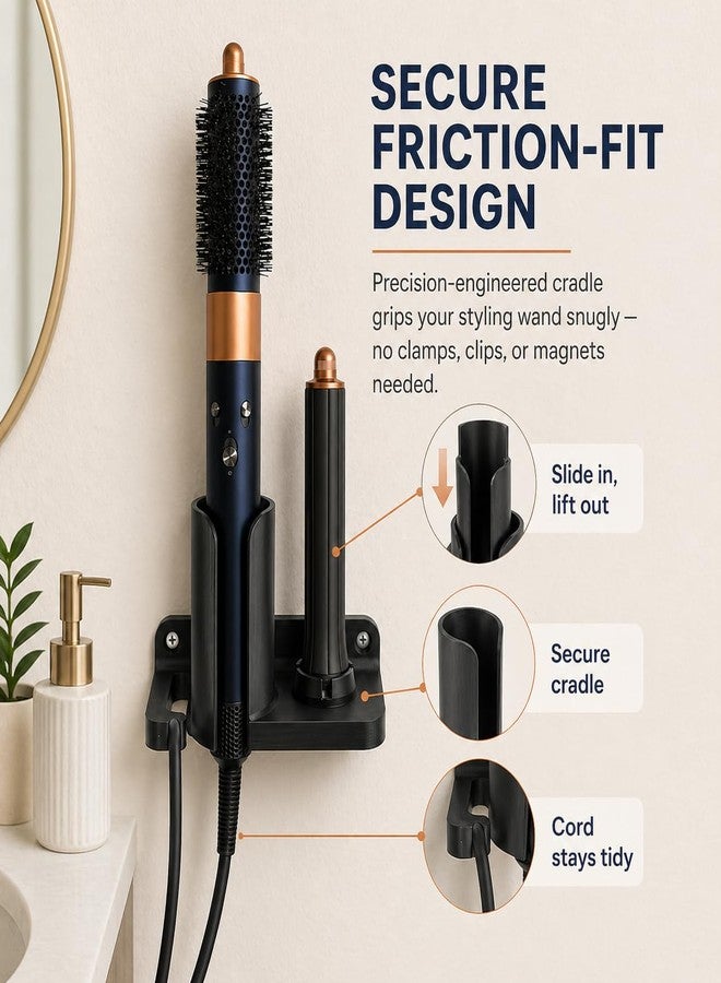 splash n color Wall Mount for Dyson Air Wrap Styling Wand - Holder with Tool Attachment Storage | No-Mess Organizer for Bathroom Counter | Friction Fit Secure Hold | Space-Saving Hair - Image 3