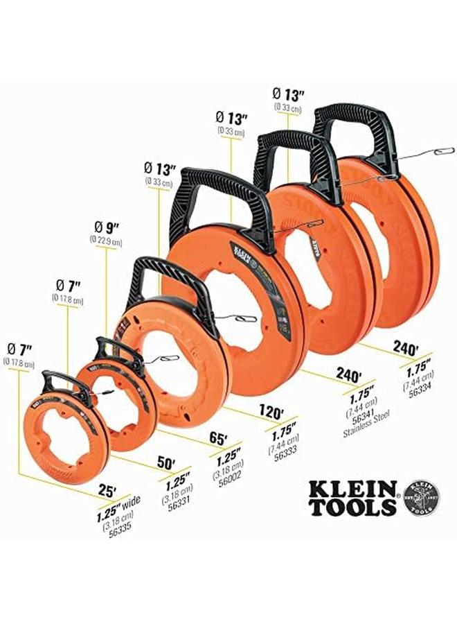 Klein Tools 56002 Electrical Fish Tape 65 Foot Long X 1 8 Inch Wide Steel For Heavy Duty Wire Pulls Laser Etched For Conduit Measuring - Image 3