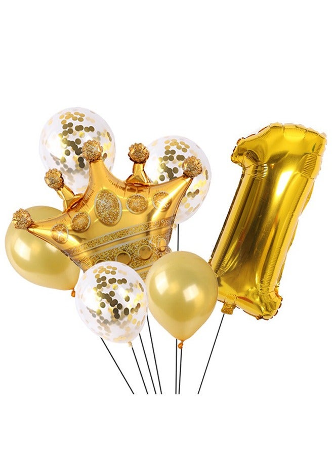 8-piece Set for 1st Birthday Party Anniversary Supplies Including Gold Number 1 Balloons, Gold Crown Foil Balloon Set, 12-inch Sequin Balloons, 12-Inch Gold Balloons Party Decoration Balloons