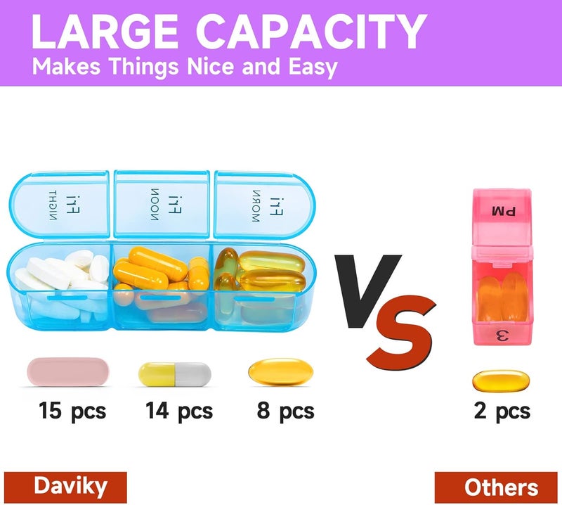 Daviky Weekly Pill Organizer 3 Times a Day, Travel Pill Organizer 3X a Day, Pill Box 7 Day, Daily Pill Box Organizer, Pill Cases Organizers 7 Day, Medicine Organizer to Hold Vitamins and Medication - Image 5