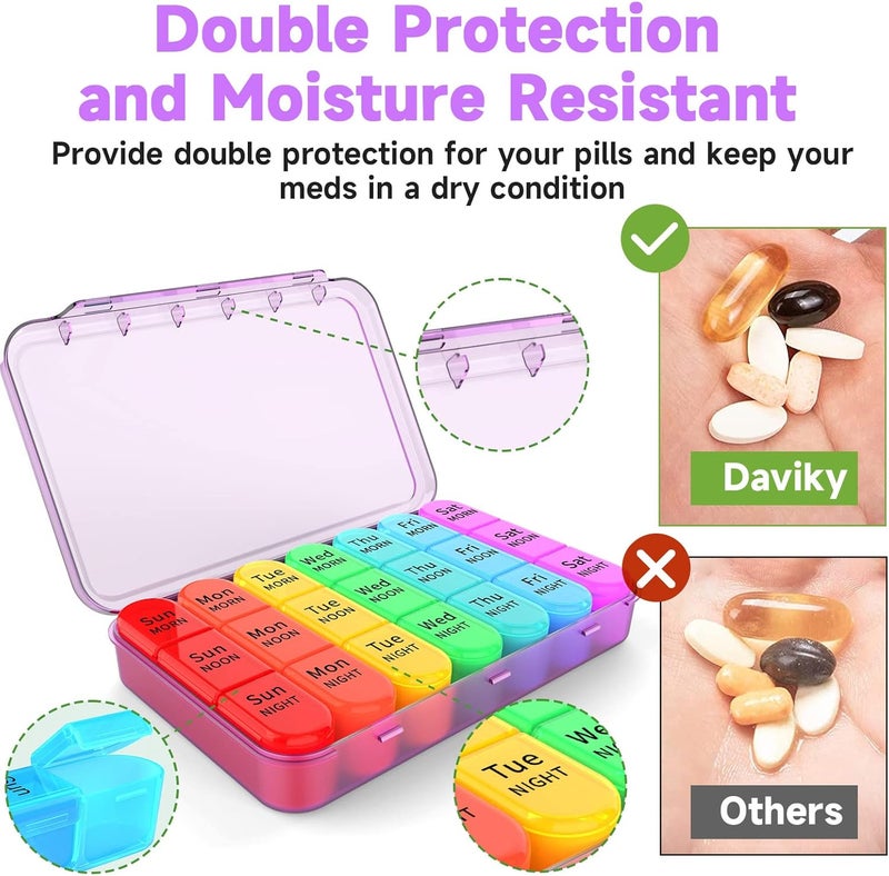 Daviky Weekly Pill Organizer 3 Times a Day, Travel Pill Organizer 3X a Day, Pill Box 7 Day, Daily Pill Box Organizer, Pill Cases Organizers 7 Day, Medicine Organizer to Hold Vitamins and Medication - Image 3