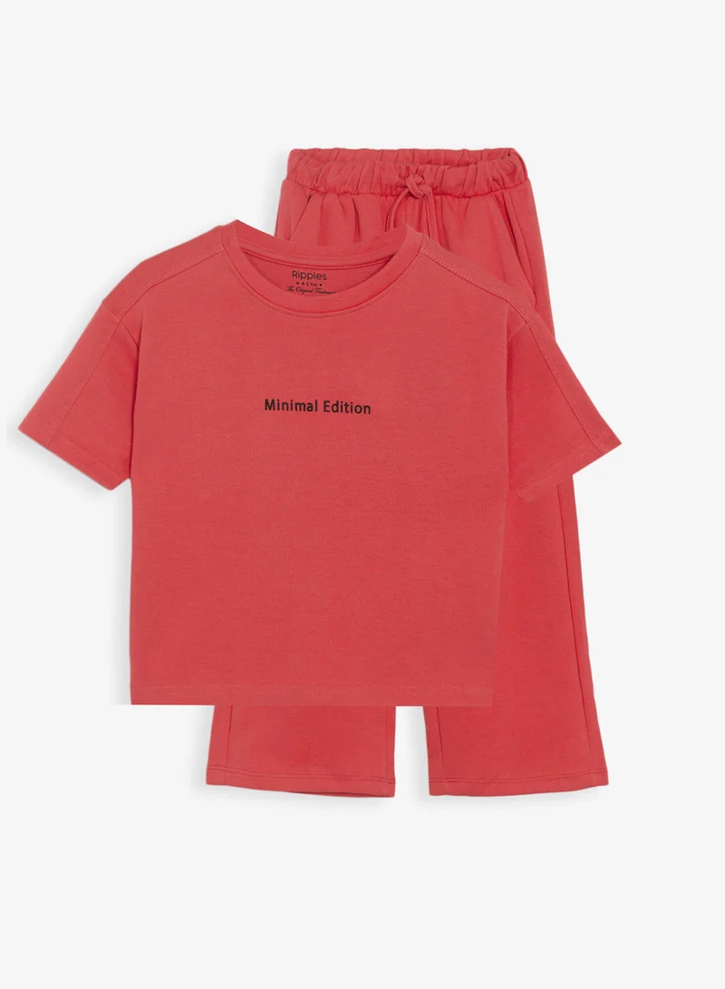 Ripples Girls Round Neck Tee & Wide-Leg pant Set