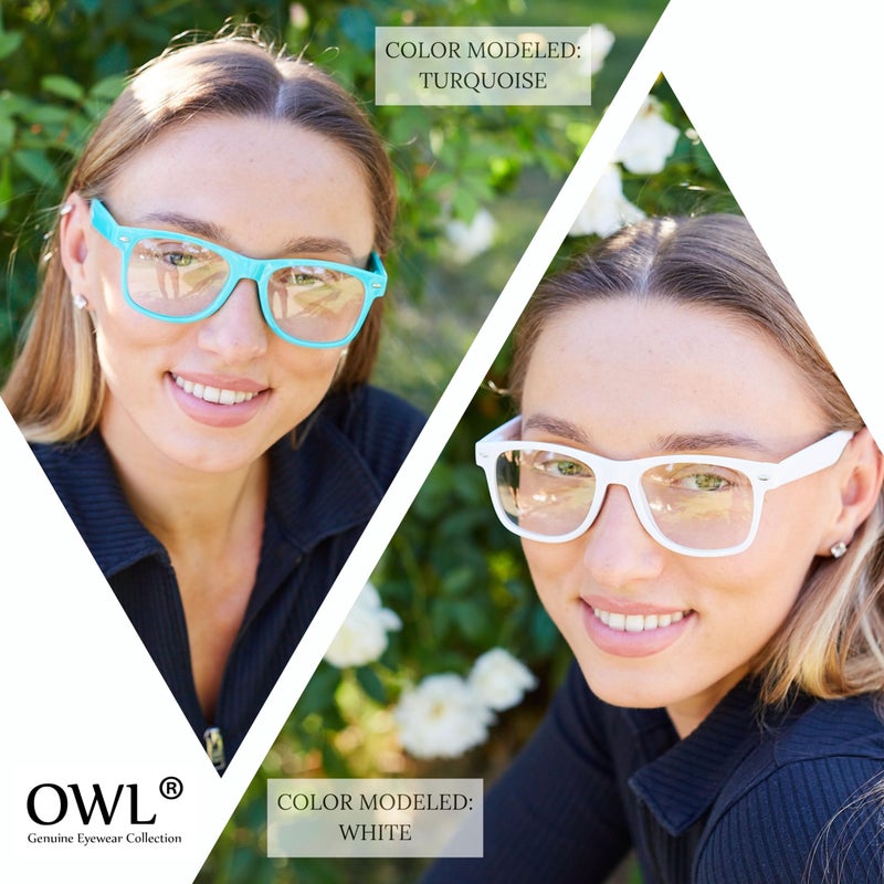 OWL Classic Vintage Sunglasses 80s Style with Clear Lens, Smoke Lens Nerdy Colorful Frames - Image 2