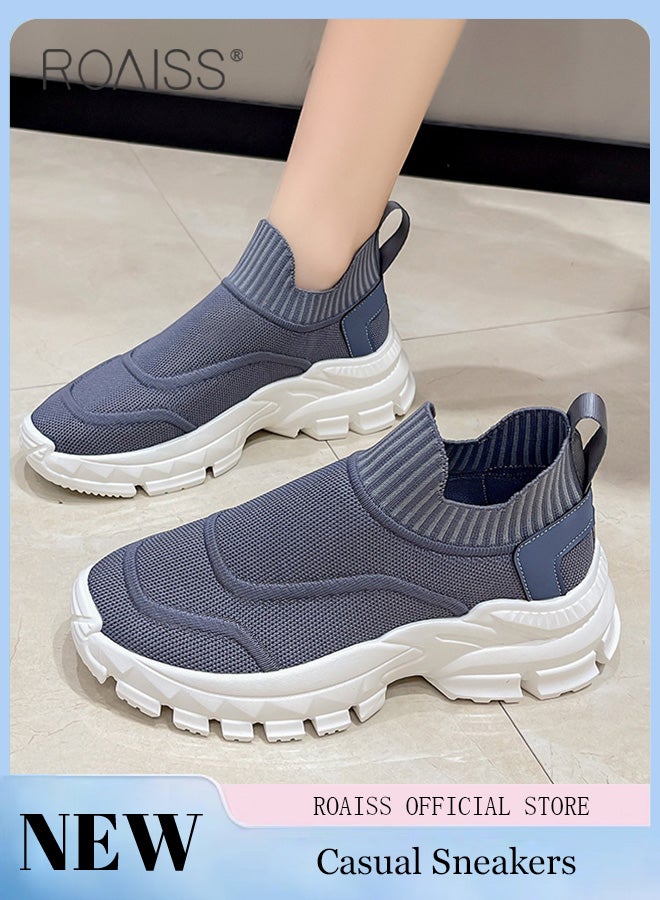 رويس أحذية أنيقة للسيدات، أحذية رياضية منخفضة للسيدات، أحذية رياضية خفيفة الوزن ومسامية مع جزء علوي شبكي ونعل سميك مانع للانزلاق، مناسبة للارتداء اليومي والأنشطة الخارجية - Image 1