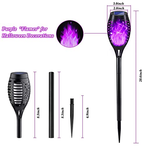 KYEKIO Halloween Decorations Outdoor, 12Pack Purple Solar Halloween Lights, Solar Torch Lights with Flickering Flame for Garden Decor, Waterproof Outdoor Lighting, Scary Torches for Yard Lawn Pathway - Image 5