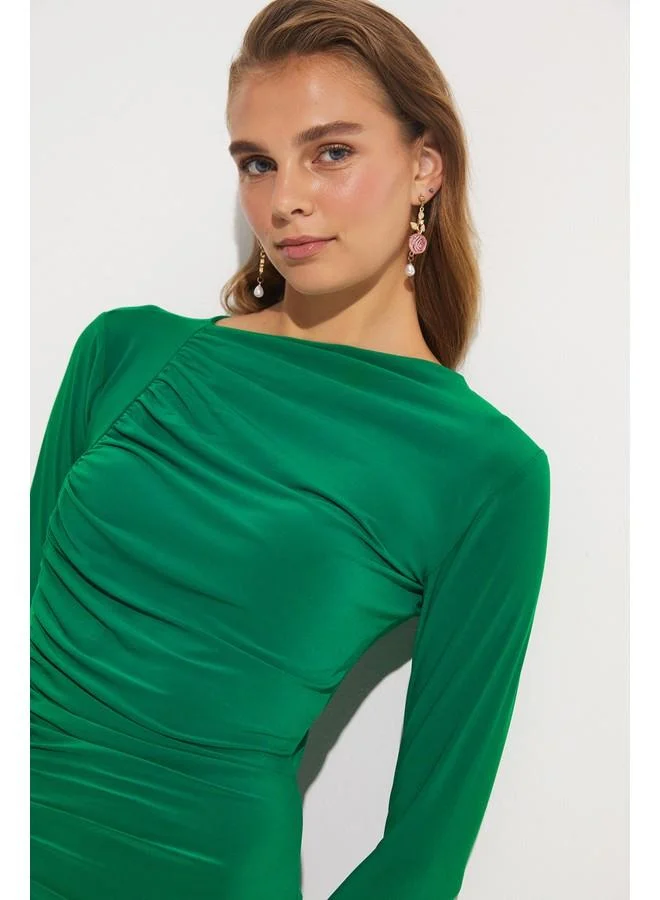 JUNE Ruched Longsleeve Dress