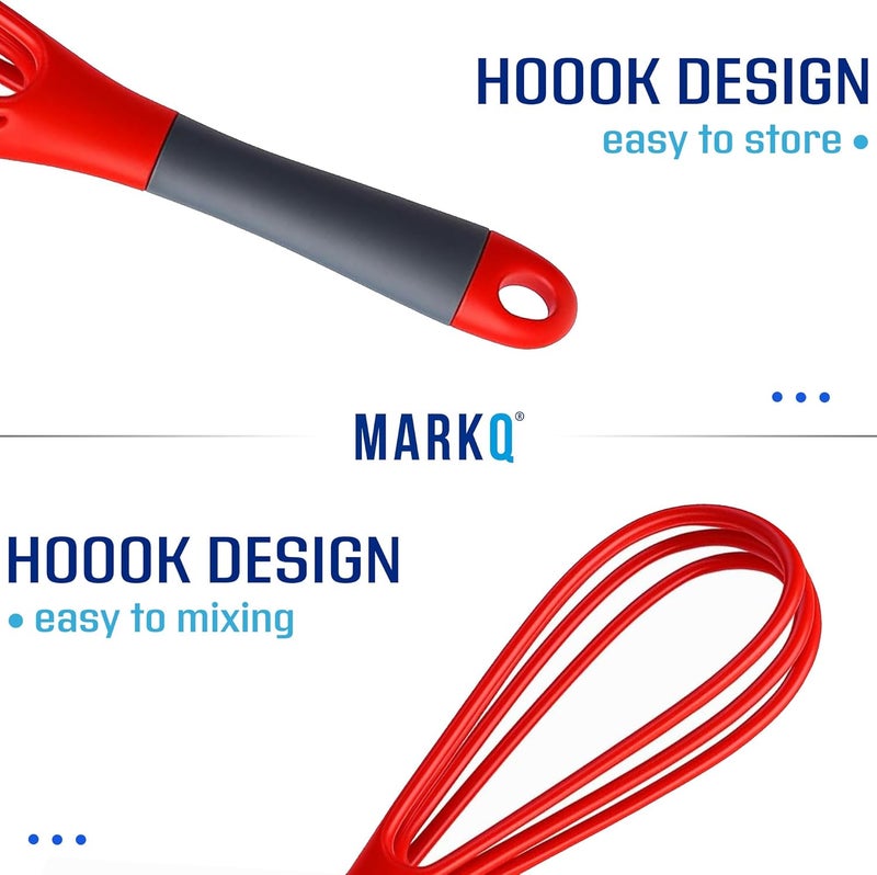 MARKQ خفاق قابل للطي بتصميم مسطح و بالون - مضرب بيض سيليكون، خلاط يدوي، أداة للخبز والطهي للمطبخ - أحمر - Image 5