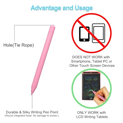 Yemotopro Replacement Stylus Drawing Pen for LCD Writing Tablets with 6 Elastic Lanyards Colorful Stylus Pen for Kids Drawing Tablet Compatible with Boogie Board Pen for LCD Drawing Pad for Kids 4.8" 6 PCS - Image 2