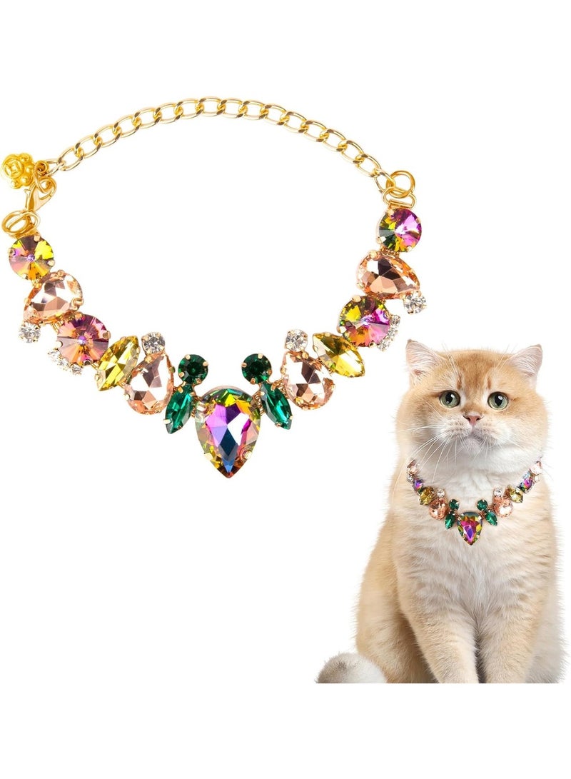 SYOSI Dog Collar and Cat Collar, Gold Chain Pet Necklaces, Stainless Steel Adjustable Collars with Yellow Diamonds, Stylish Jewelry for Small Medium Dogs, Cats, Kittens or Puppies (Gold) - Image 1